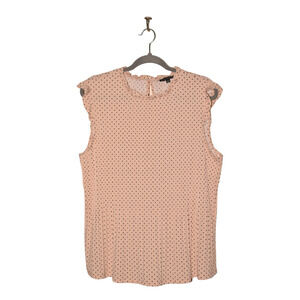 ADRIANNA PAPELL $78‎ Ruffle Trim Pleated Polka Dot Blouse Pink/Black XL